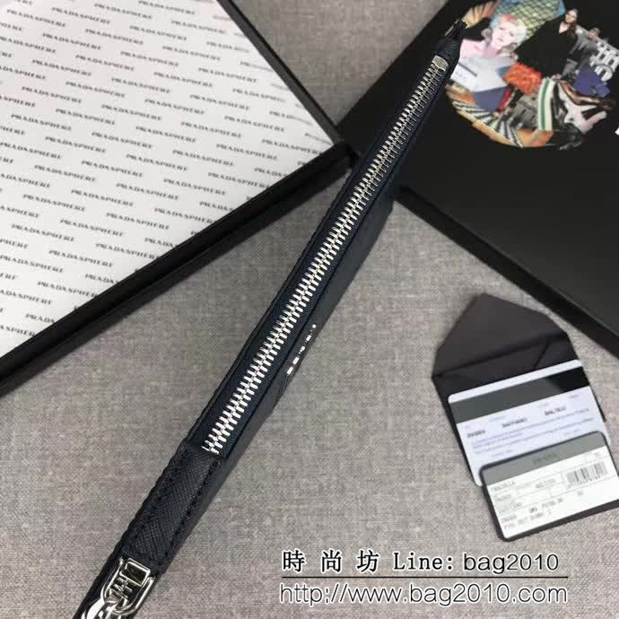 PRADA普拉達 官網同步 專櫃最新款式 頂級原單十字紋牛皮 男士手包 2NG005 DD1158